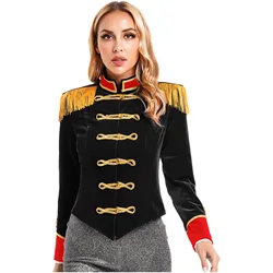 Women Halloween Circus Ringmaster Cosplay Costume Long Sleeve Stand Collar Velvet Jacket Coat for Theme Party Festival Roleplay