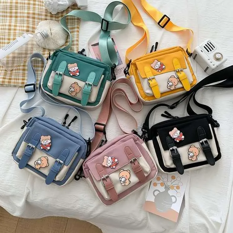 Girls Kawaii Canvas Shoulder Bag Fashion Cute Korean Crossbody Bag School Beach Travel Storage Bag