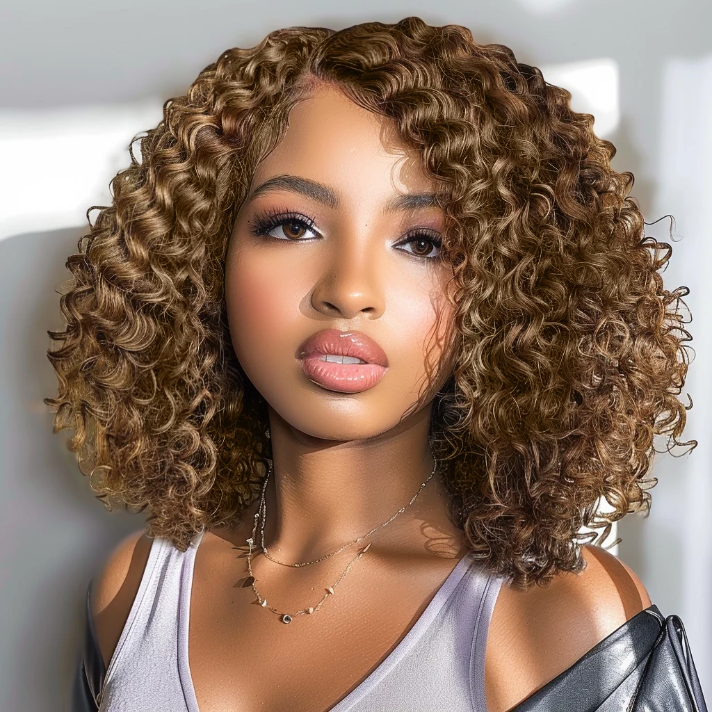 

Trueme Ready To Go Short Curly Bob Wig Human Hair Wigs For Women Ombre Brown Brazilian Water Wave Glueless Human Hair Lace Wig