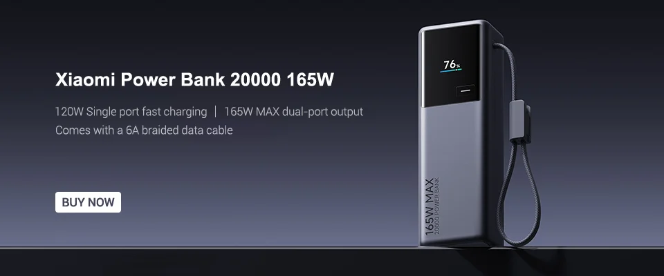 Power Bank Xiaomi 165W 10000 PB1165MI com Cabo USB C Integrado e