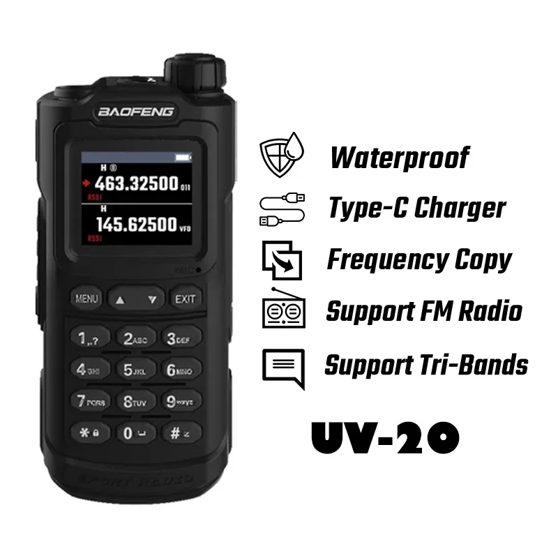 

Портативная рация Baofeng UV-20 Talkie, водонепроницаемая Двухдиапазонная рация высокой мощности CB Ham, двусторонняя рация дальнего действия для охоты