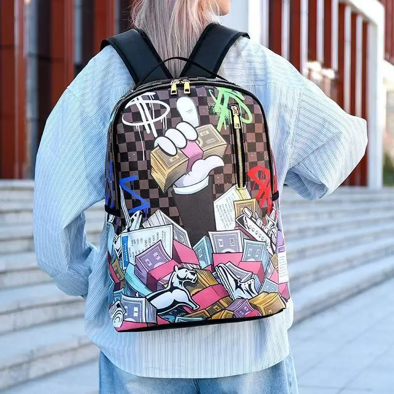 Fashion Men's and Women's PU Graffiti Large Capacity Backpack Student Backpack Travel Bag Mochila Mochilas De Hombre School Bag