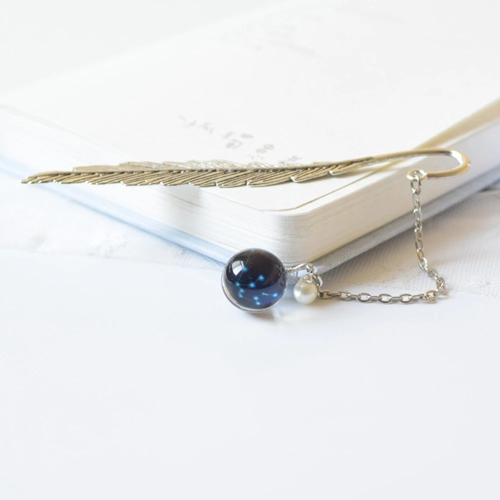 Supply Luminous Feather Bookmark Metal Book mark Creative Bookmark Noctilucent Bookmark 12 Constellation Bookmark Pendant