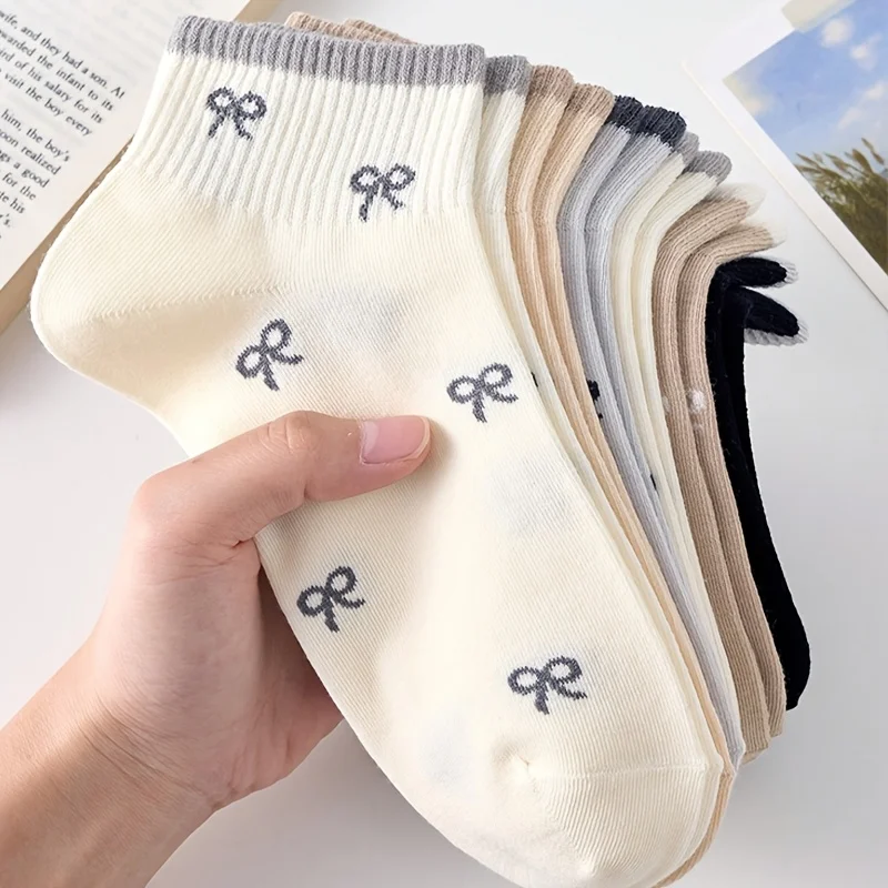 15 pairs of couple bow socks, four season women's sweet pattern girl heart versatile socks - cute boat socks