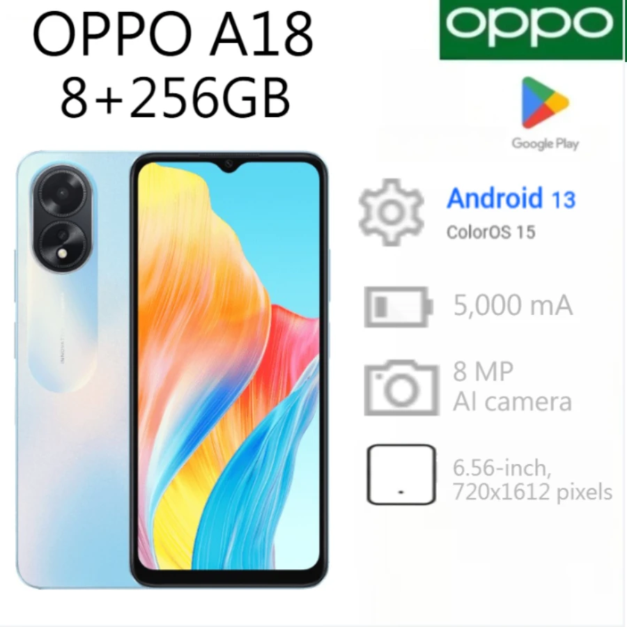 2026 new OPPO A18 smartphone – globally unlocked, 4G, dual Nano-SIM, 6.56-inch 90 Hz display, Helio G85