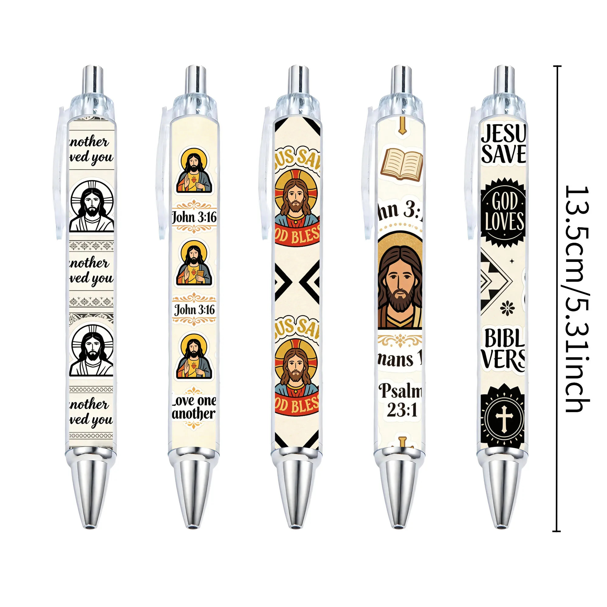 5pcs Jesus Religious Scriptures Theme Press Ballpoint Pen School Season Student Daily Writing Stationery Pen