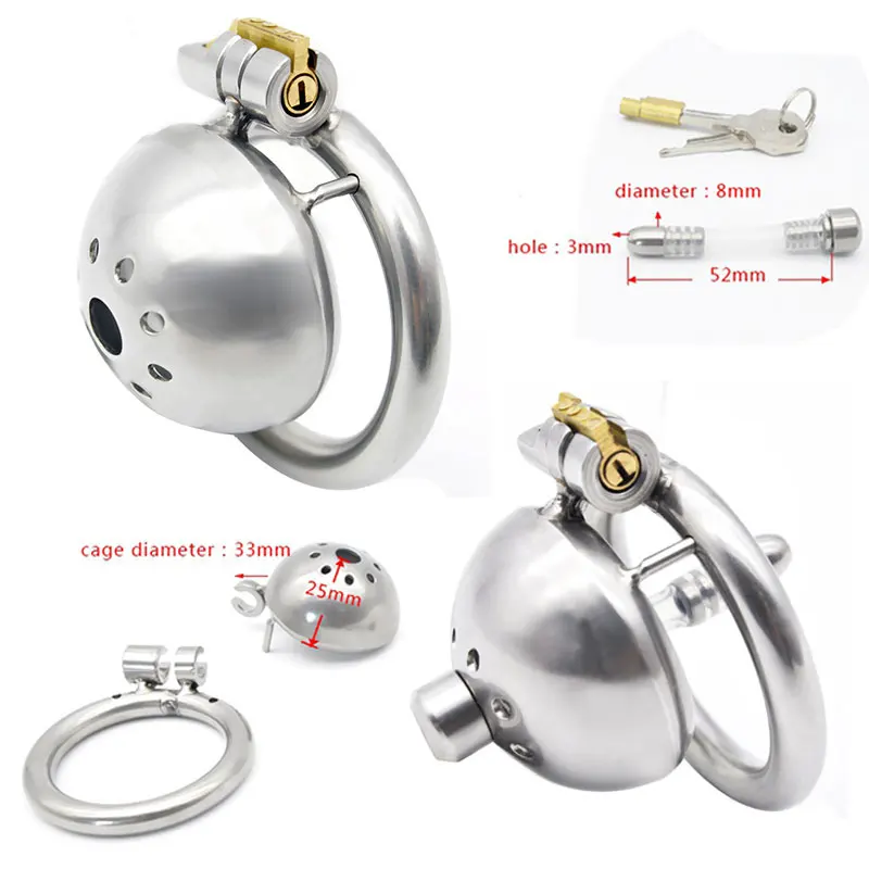 304 stainless steel Male Chastity Device Super Small Short Cock Cage with Stealth lock Ring Sex Toy