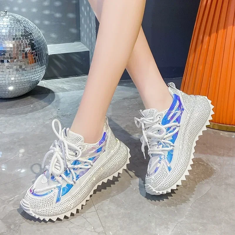 Spring Autumn Women Casual Sneakers Designers Rhinestone Diamond Thick Bottoms Shoes Female Tennis Trainers Jogging Walking Shoe