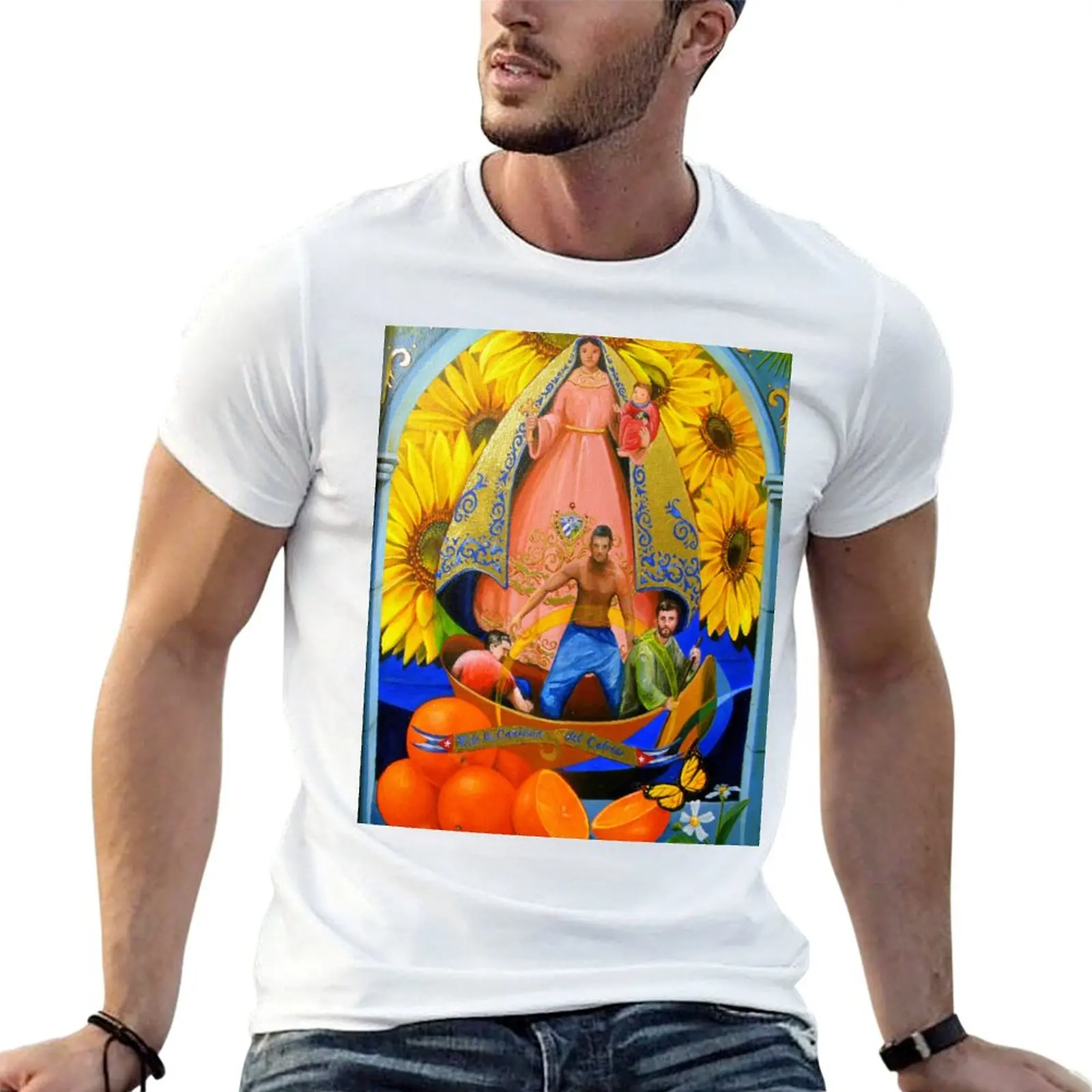 Camiseta de Designer para Homem: Nossa Senhora Caridad del Cobre, Patrona de Cuba - Camiseta Slim Fit