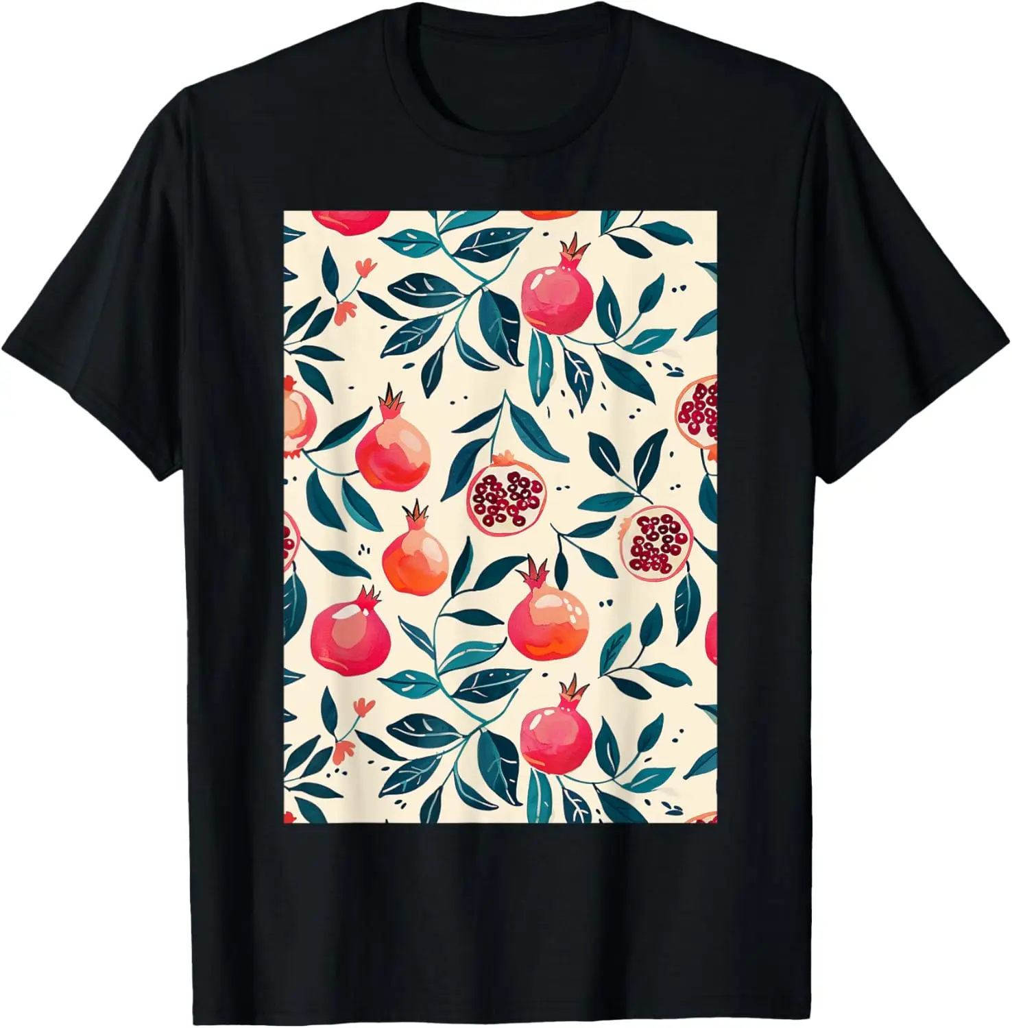 

Минималистичная футболка с рисунком граната и фруктов