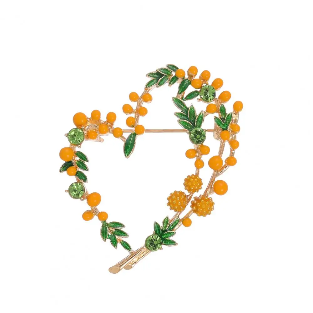 Oil-dripping Rhinestones Brooch Elegant Vintage Oil Drop Mimosa Fruit Brooch with Shiny Rhinestones Love Wreath for Clothes