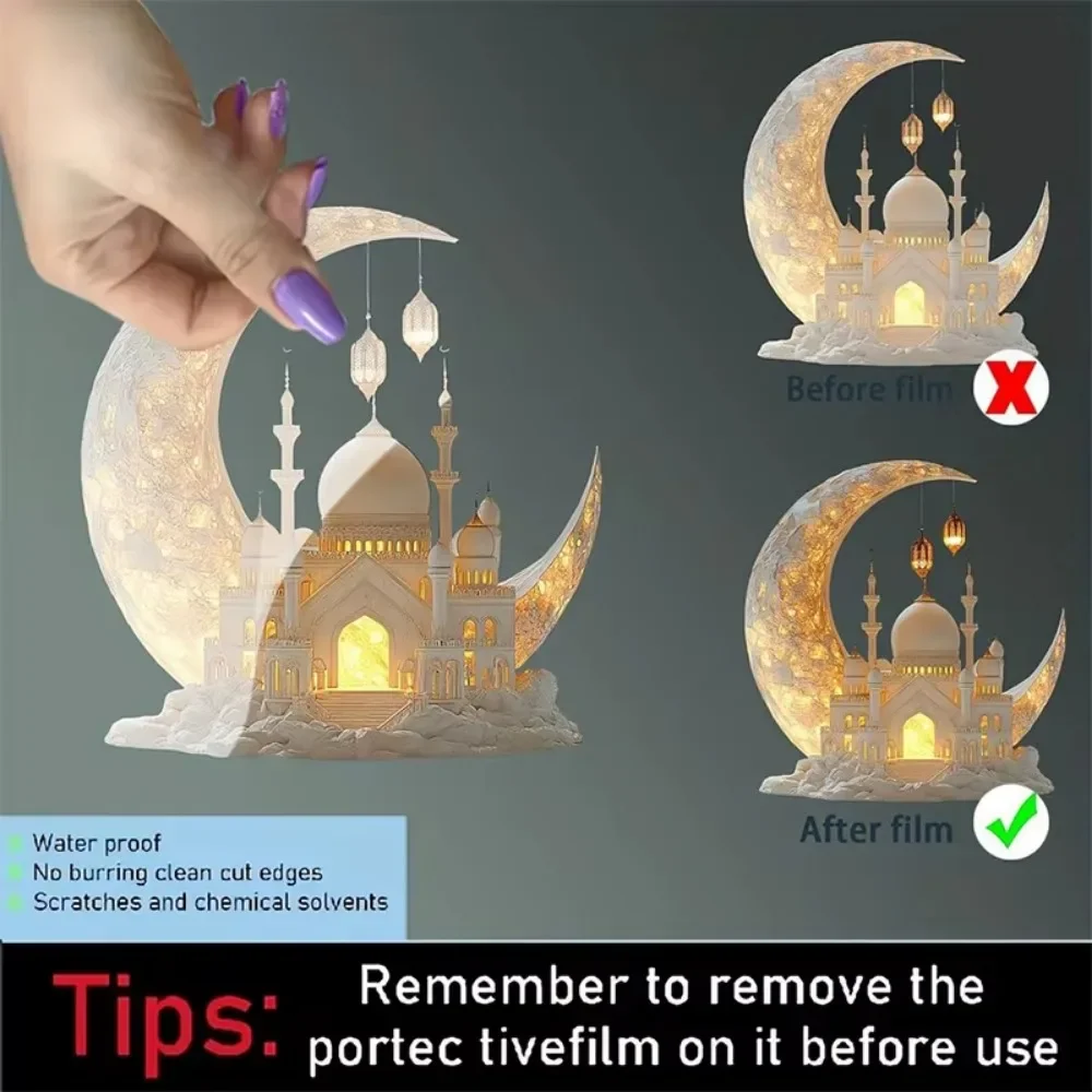 مهرجان رمضان 2D أكريليك القمر الحرفية الحلي قلعة الكنيسة العمارة الديكور الإسلامي مسلم المنزل طاولة الحفلات هدية