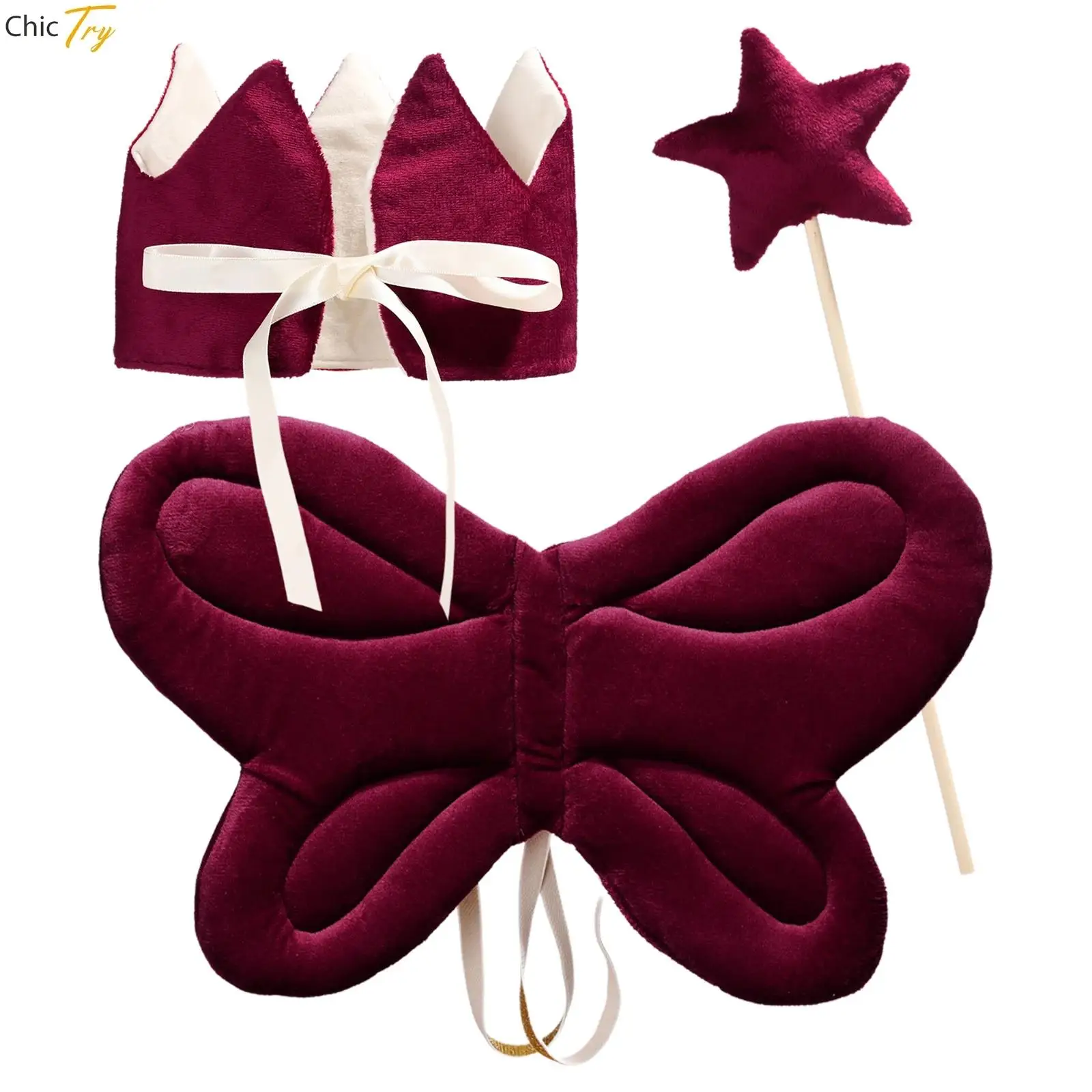 

Angel Butterfly Shaped Wings Strap Crown Headgear Fairy Stick Set Cosplay Party Props Accessories Angel Role Play Costume Outfit