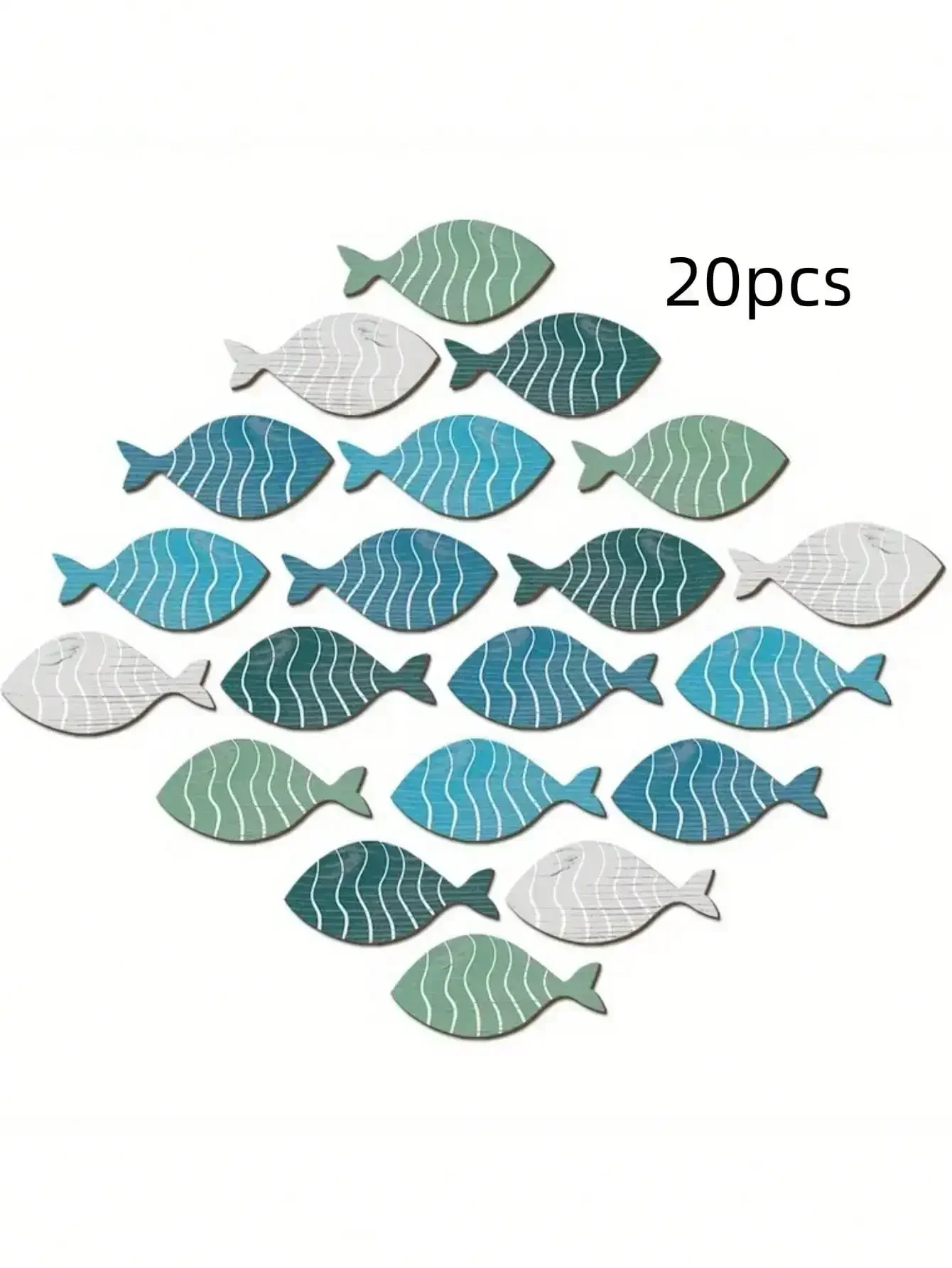 20pcs/set Wooden Fish Wall Decor Coastal Beach Decoration DIY Living Room Wall for Home Lake House Decor