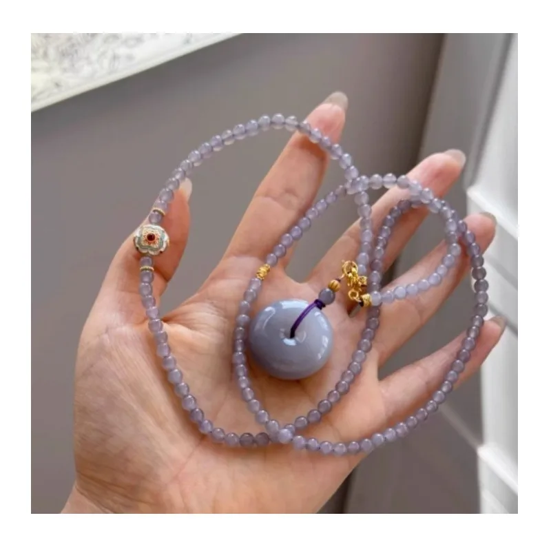 

Ancient Hanfu Smoke Purple White Lotus Pendant Necklace Women's New Chinese High-end Round Bead Gentle White Necklace