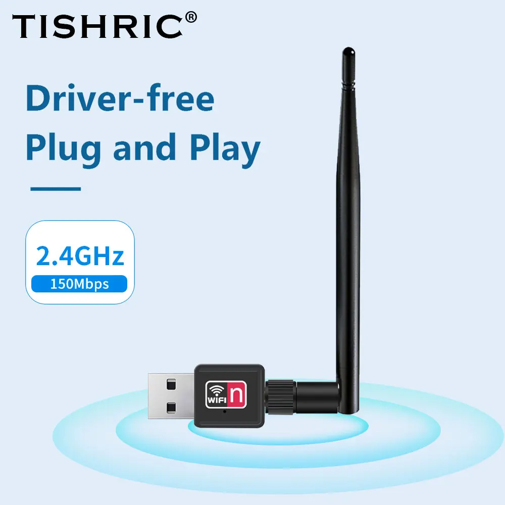 TISHRIC Wi-Fi อะแดปเตอร์เสาอากาศ81885DB การ์ดเครือข่ายไร้สาย2.4GHz 150Mbps USB WiFi WiFi WiFi 802.11 B/G/N สำหรับ PC Windows