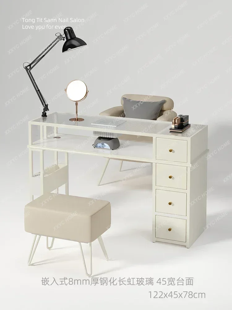 

Стеклянный большой стол для ногтей, пылесос, маникюрный стол, черный костюм для ногтей и стул