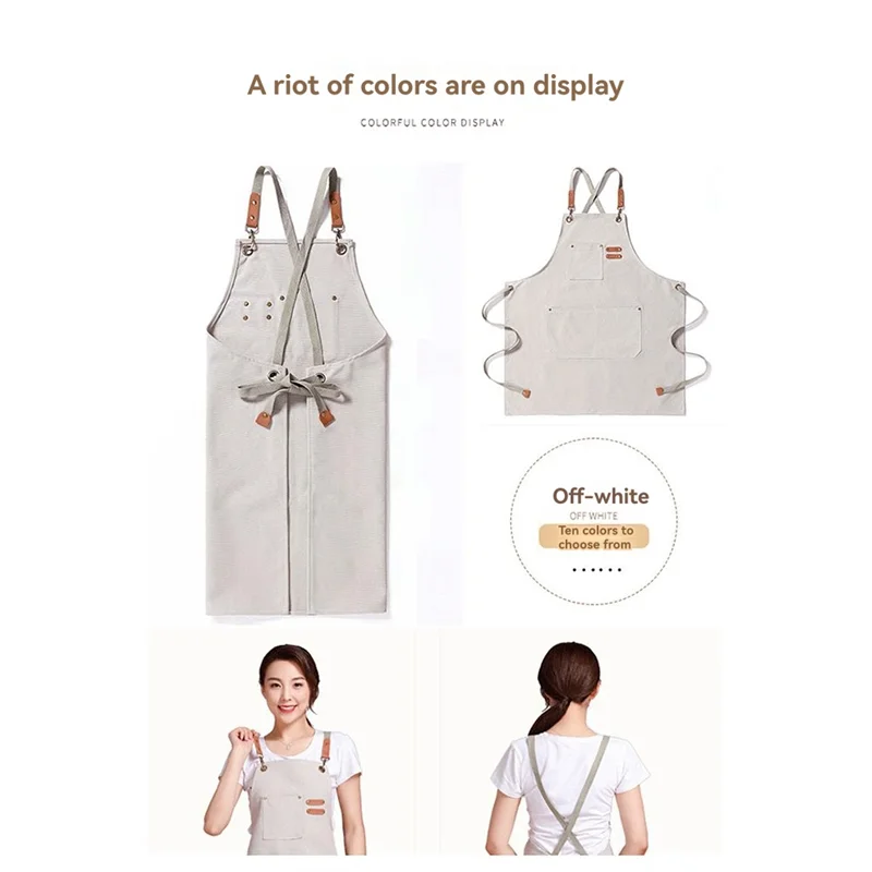 

-A14E Fashion Canvas Aprons Home Kitchen Gardening Work Clothes Women's Kitchen Restaurant Work Aprons