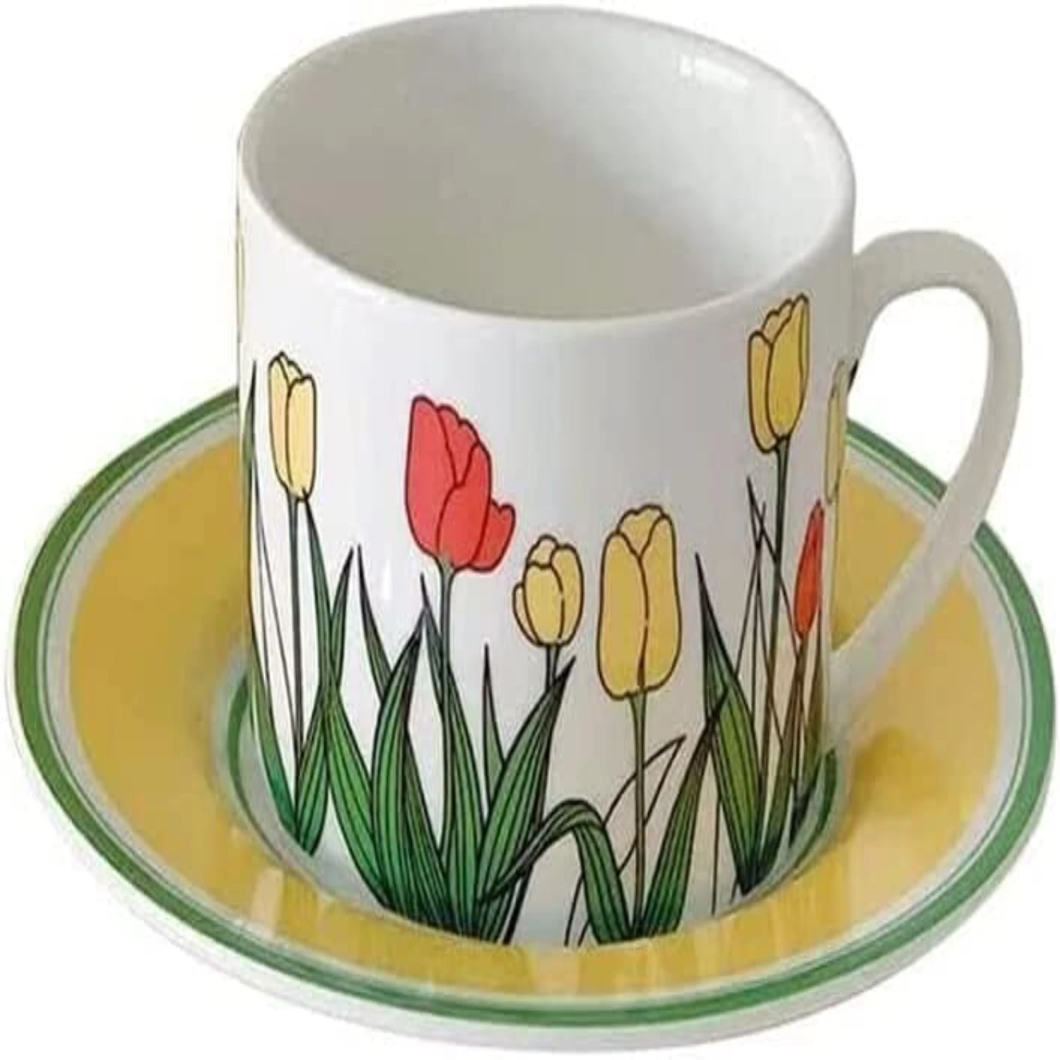 

Hand-Painted Retro Tulip Ceramic Cup and Saucer Set, Porcelain Espresso Coffee Cup Set for Breakfast, Ceramic Mugs, Small Capaci