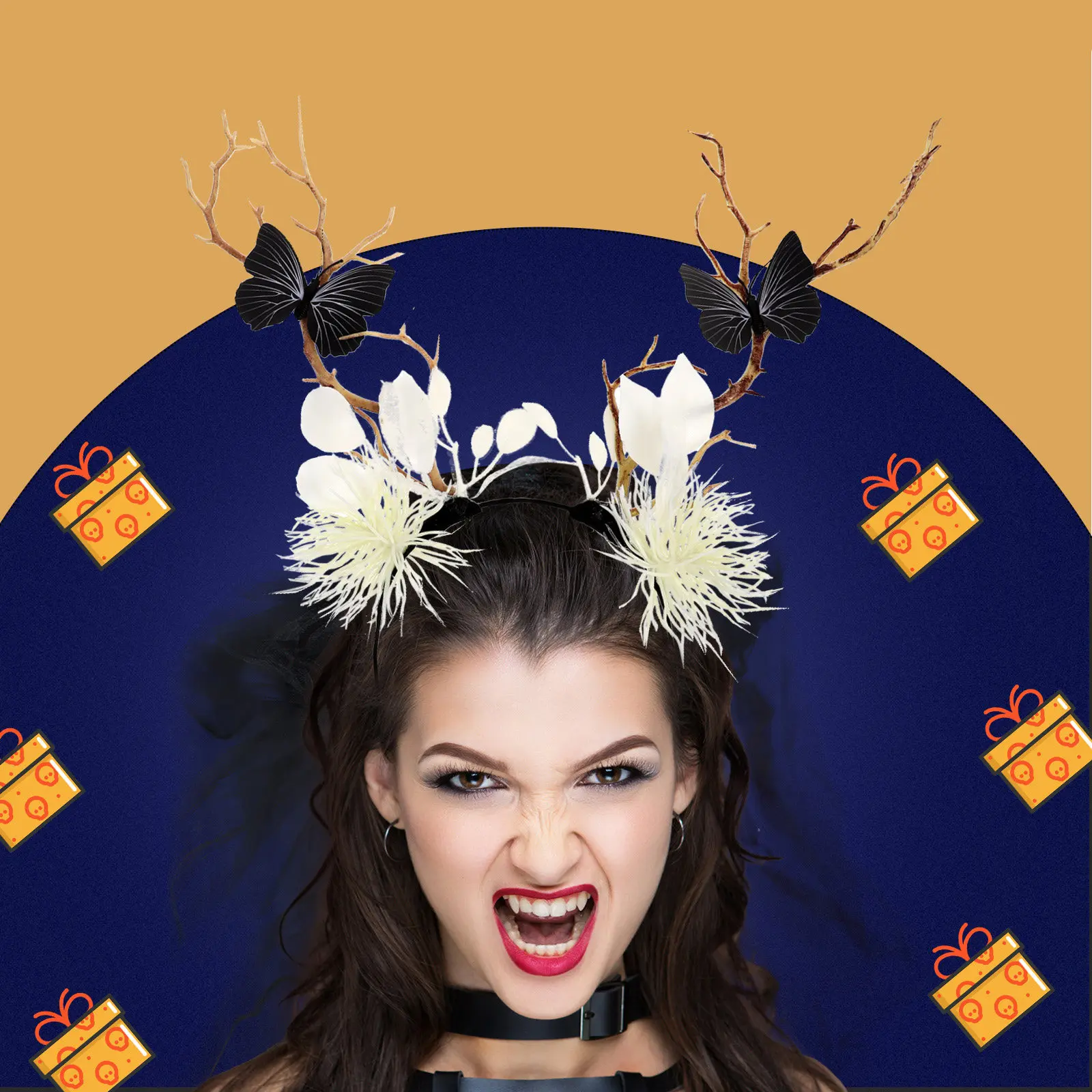 

Branch Shaped Black Butterfly Headband Unique Party Hair Decoration Halloween Hair Accessory Cosplay Headdress Festival Headwear