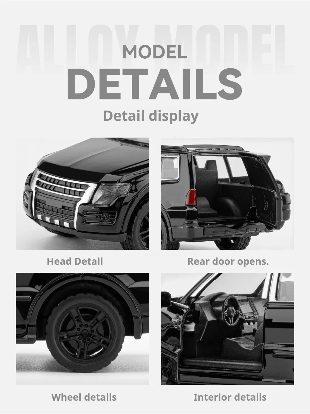 1:36 Pajero Luxusauto-Modellspielzeug mit zu öffnenden Türen, Metallguss, Gummireifen, Automodelle, Fahrzeuge, Spielzeug, Tischdekoration – Detail 6
