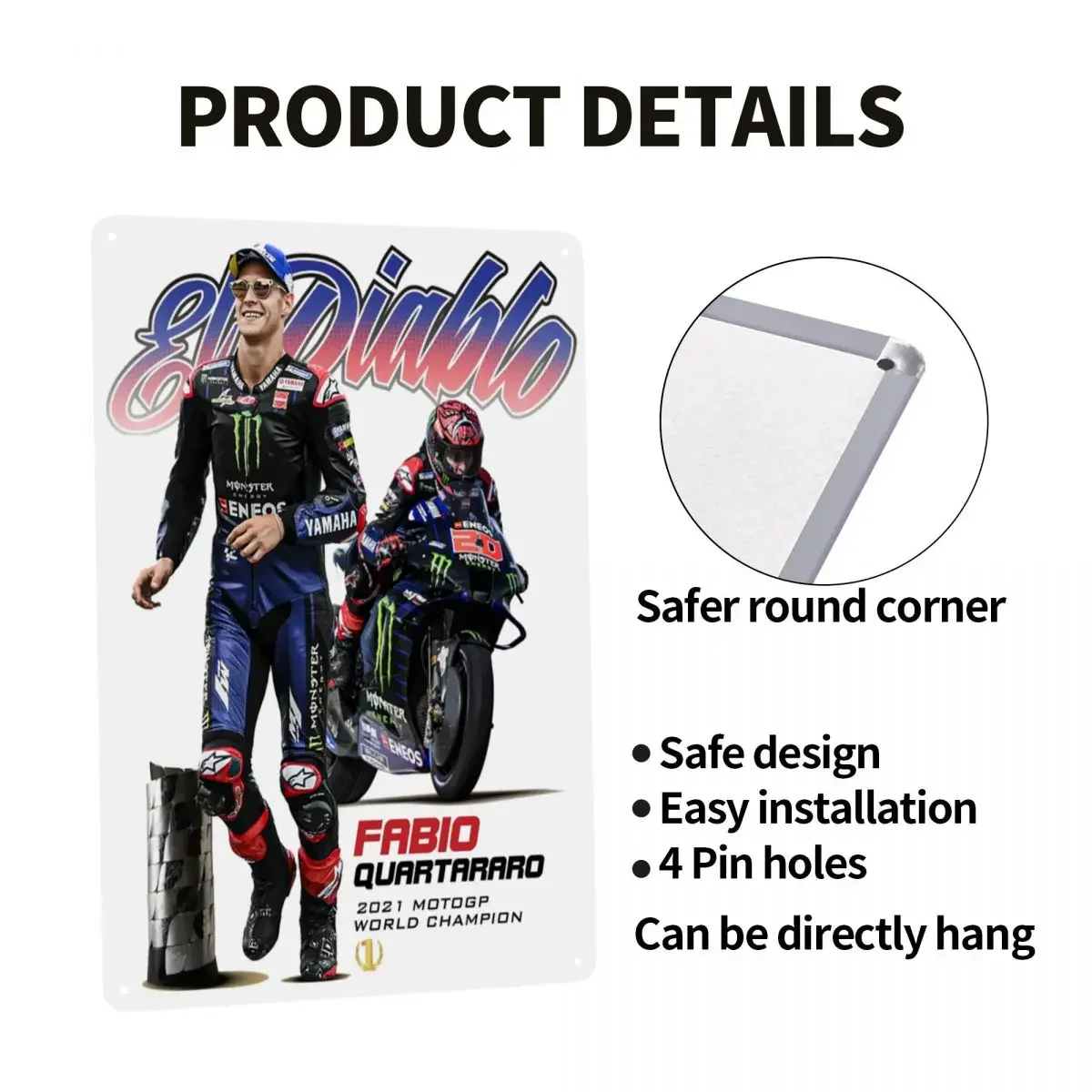 Fabio Quartararo Metal Tin Sign Custom Retro French Motorcycle Racer Plaques for Office Store Pubs Club Man Cave Bar Wall Decor