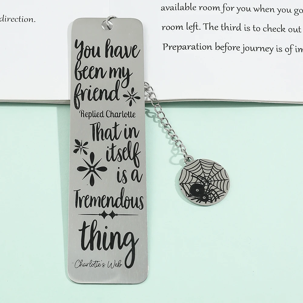 Exquisite Stainless Steel Bookmark Movie Charlotte Movie Quote For Fans Simple Tassels Pendant Page Marker for Bookworm Gifts