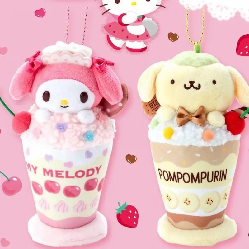 Hello Kitty Sanrio Cinnamoroll Ijs Cup Pluche Hanger Kuromi Mijn Melodie Pluche Pop Sleutelhanger Rugzak Decoratie Vakantie Cadeau