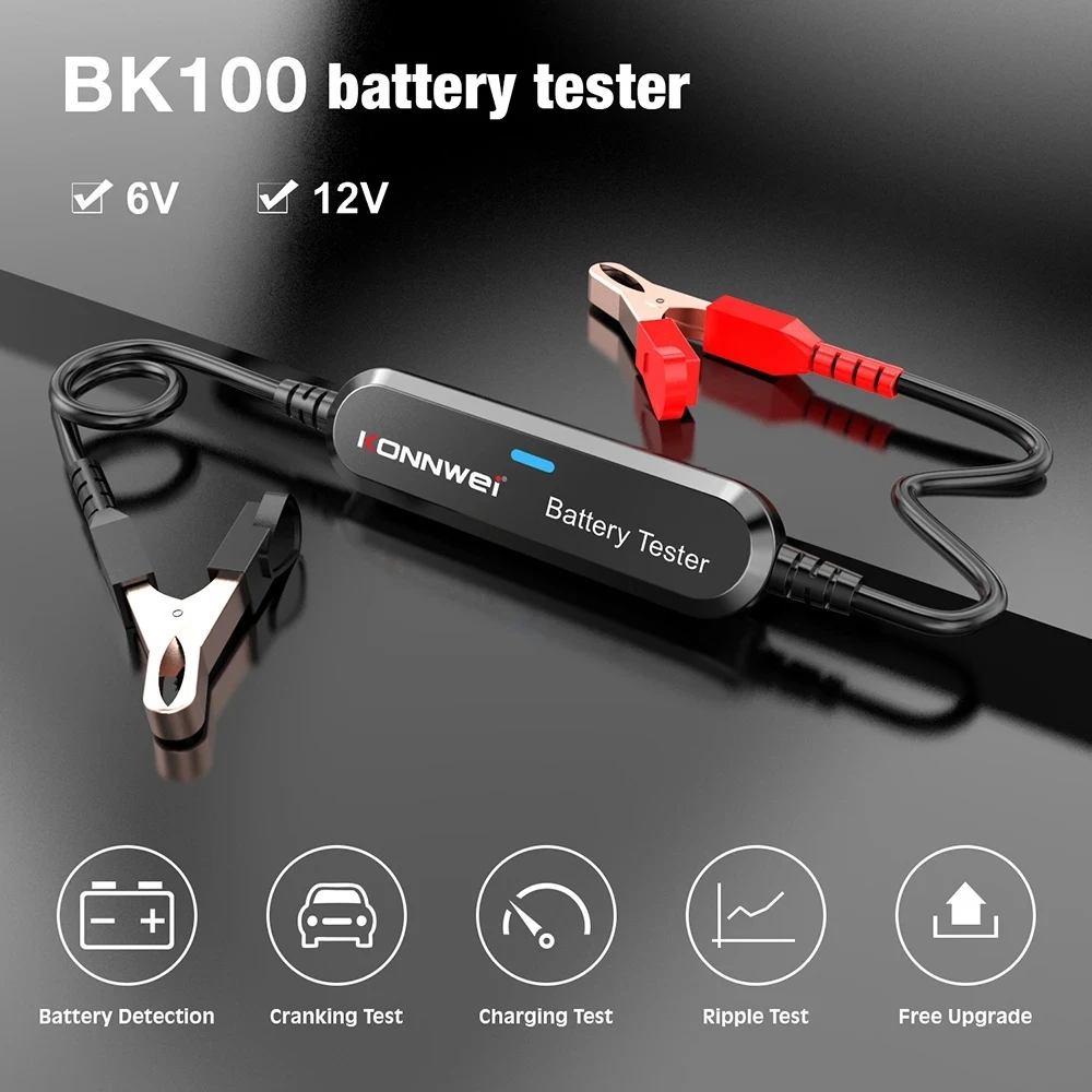 

KONNWEI BK100 Bluetooth Car Motorcycle Battery Tester 100-2000 CCA Charging Cranking Test Tools 6V 12V Battery Monitor Analyzer