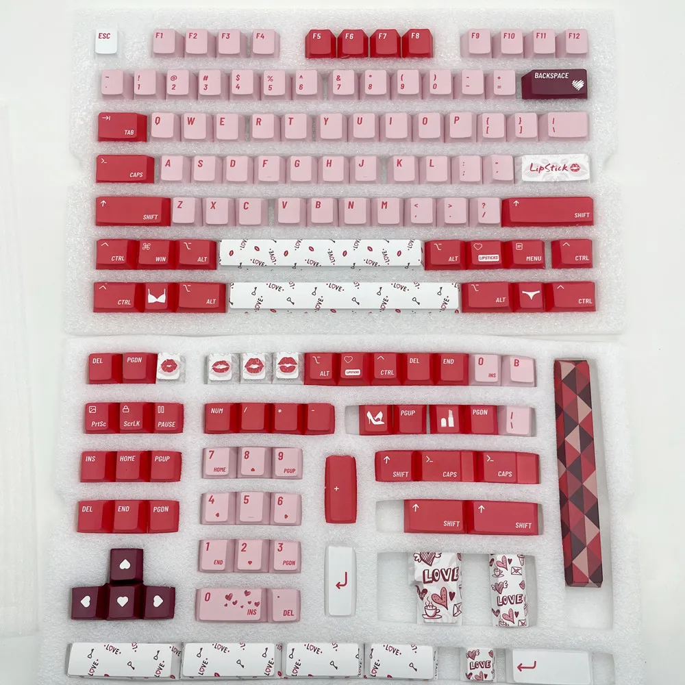 

Custom Keycap Valentine Lipstick Theme PBT 140 Keys Cherry Profile DYE Subbed ISO Ente ANSI Layout For MX Switches Keyboard