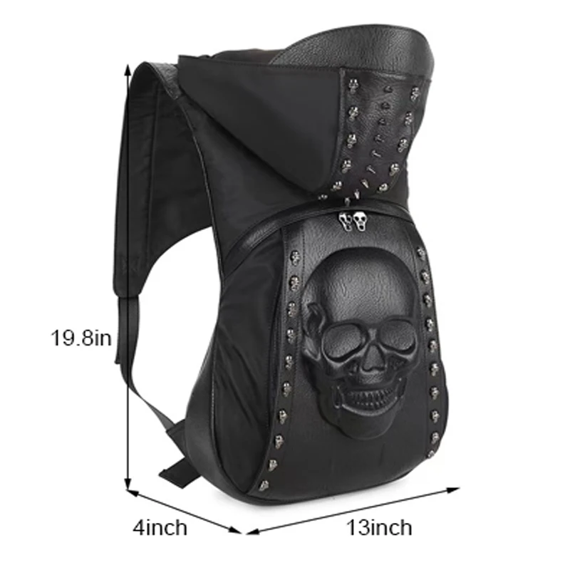 Personality 3D Skull Leather Backpack Rivets Skull Backpack with Hood Cap Apparel Bag Cross Bags