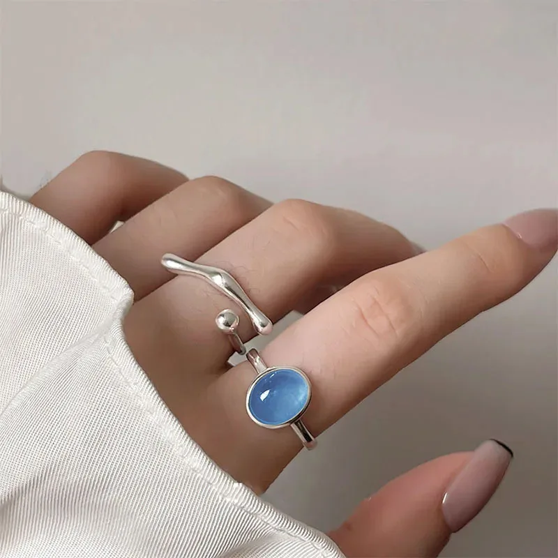 PANJBJ 925 Sterling Silber Mondstein Unregelmäßigen Ring für Frauen Party Geschenk Adjustabler Persönlichkeit Koreanische Dropshipping – Detail 9