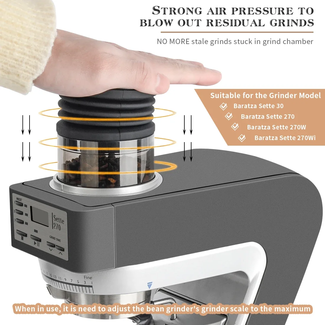 CAFEMASY Coffee Grinder Single Dose Hopper For Baratza Sett 270/30 Silicone Bellow With PC Hopper Grinder Bin Blowing Clean Tool