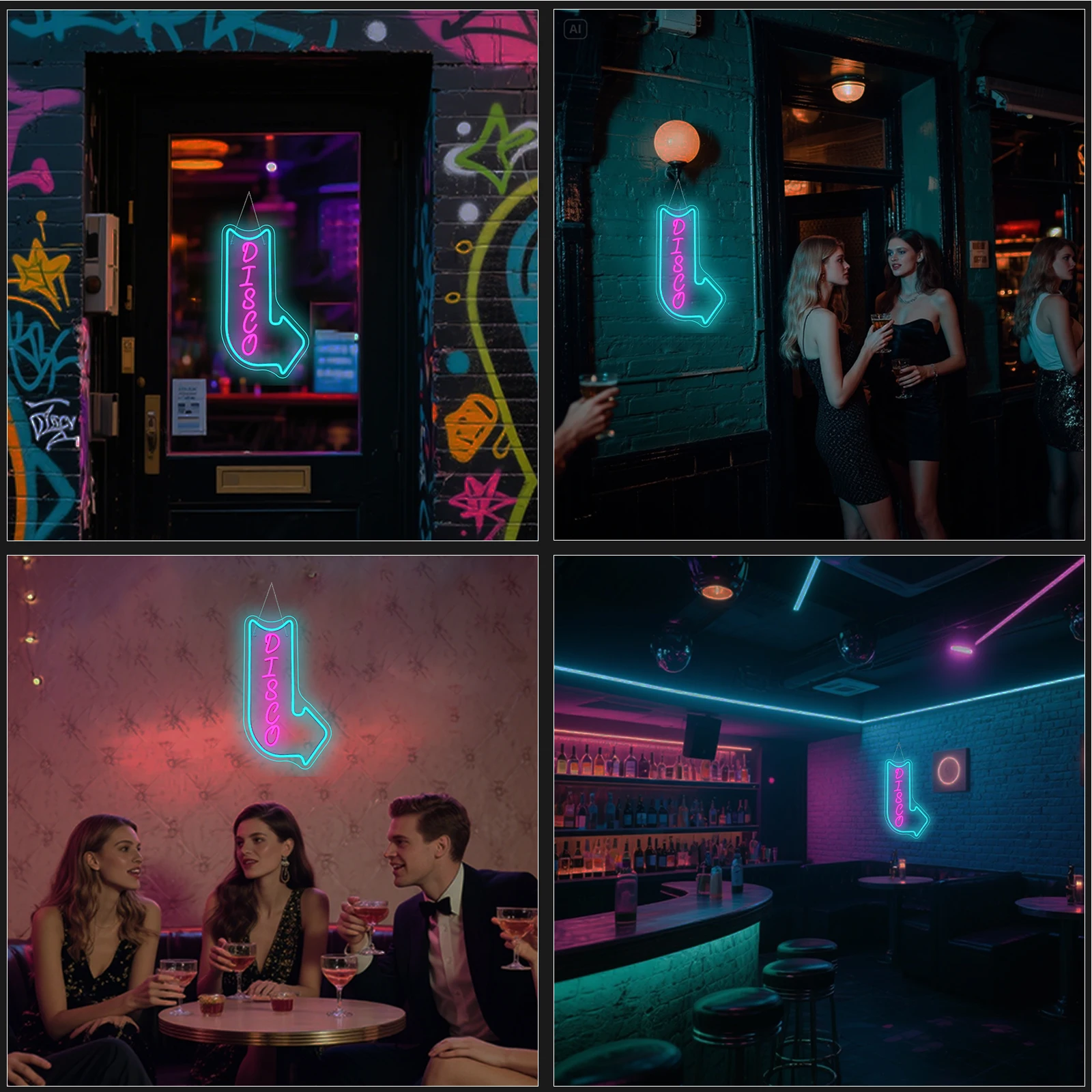

Disco Neon Signs With Arrow USB Light Up Letters Sign Wall Decor For Lover Music Bar Music Studio Rec Room Bedroom Party