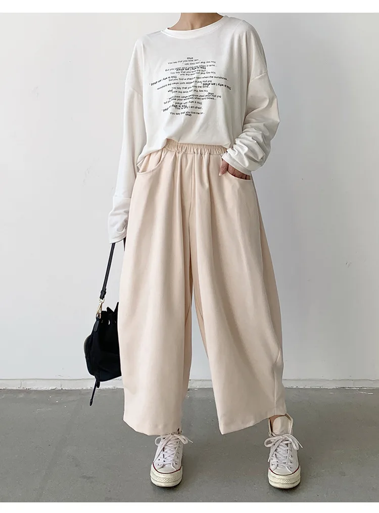 New 2026 Women's Solid Loose Casual Trousers Simple Elastic Waist Wide Leg Harem Pants Versatile Pockets Banana Pants Oversized
