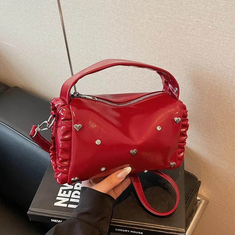 

Fashion Hobo Bag Pleated Handbag For Women Purple PU Leather Shoulder Crossbody Bags Small Ladies Soft Handle Tote Clutch Purse