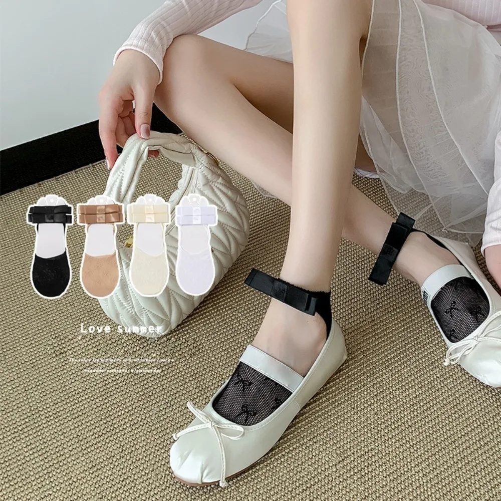 

New Breathable Bowknot Socks Bow Y2K Hosiery Sweet Mesh Short Socks Spring Summer