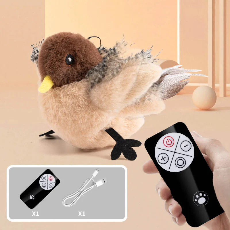 New Remote Control Interactive Cat Toys Flying Bird Flapping Wings Sparrow Catnip Toy Vivid Chirping Simulation Bird Cat Toy