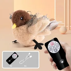 New Remote Control Interactive Cat Toys Flying Bird Flapping Wings Sparrow Catnip Toy Vivid Chirping Simulation Bird Cat Toy