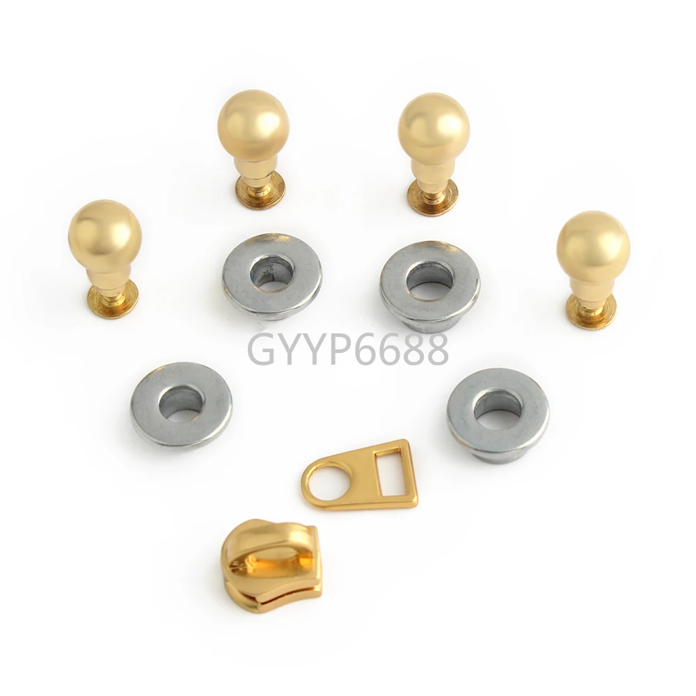 1/4/10Sets Satin Gold Metal Solid Screw Nail Rivet For Leather Handbag Purse Bags Strap Zipper Sliders Arch Bridge Accessories