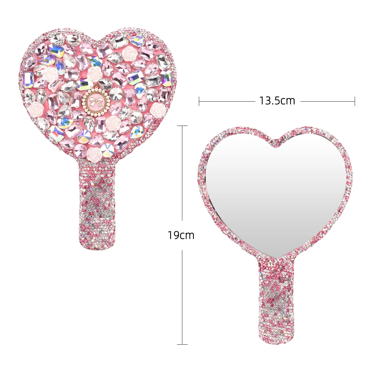 Diamond Handheld Makeup Mirror Love Heart Mirror Glitter Handle Makeup Cosmetic Beauty Tools Handheld Vanity Led Make Up Mirrors