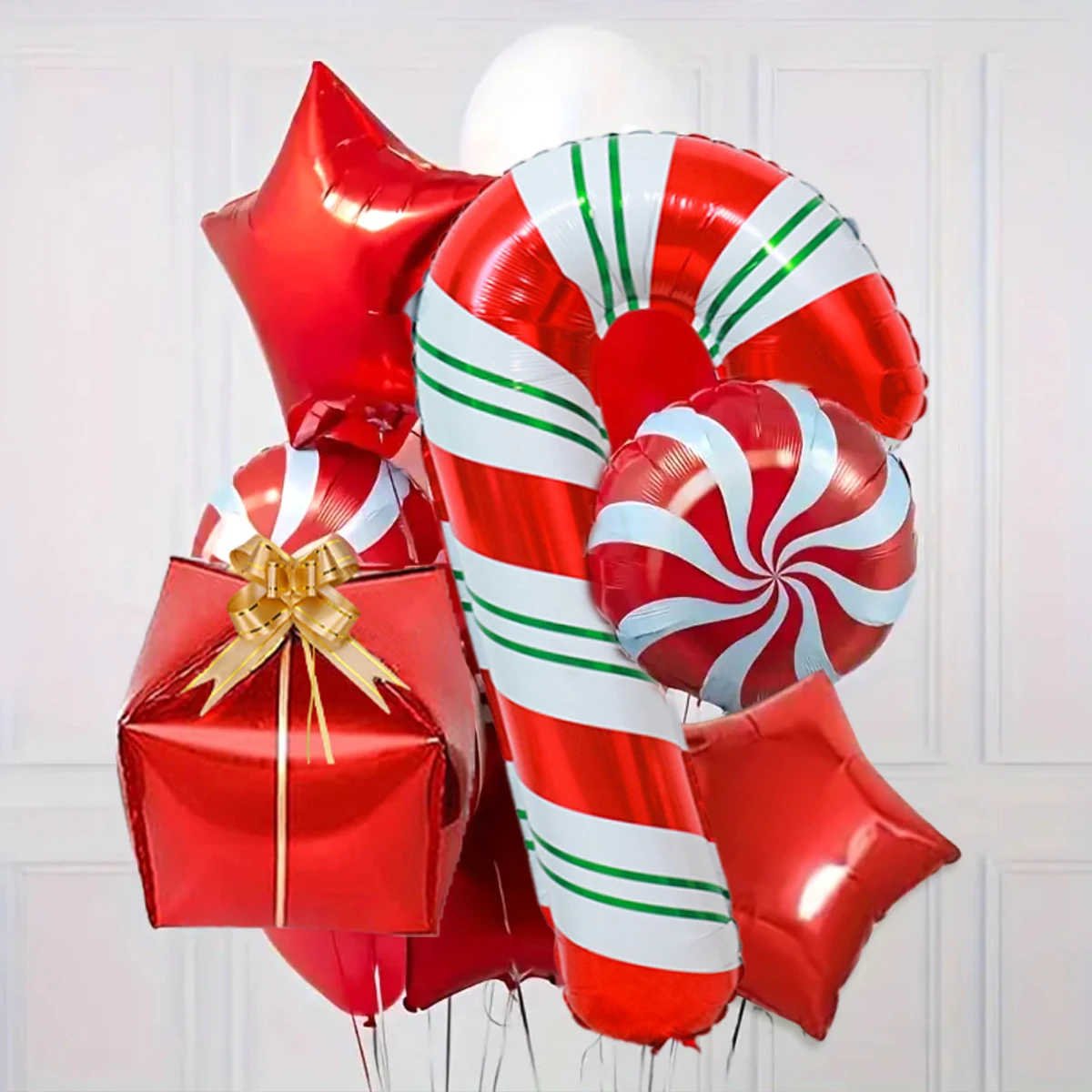 Candy Cane and Star Balloon Set, Giant Candy Cane Foil Balloon for Christmas, Birthday, New Year 2025 Celebration Decoration.