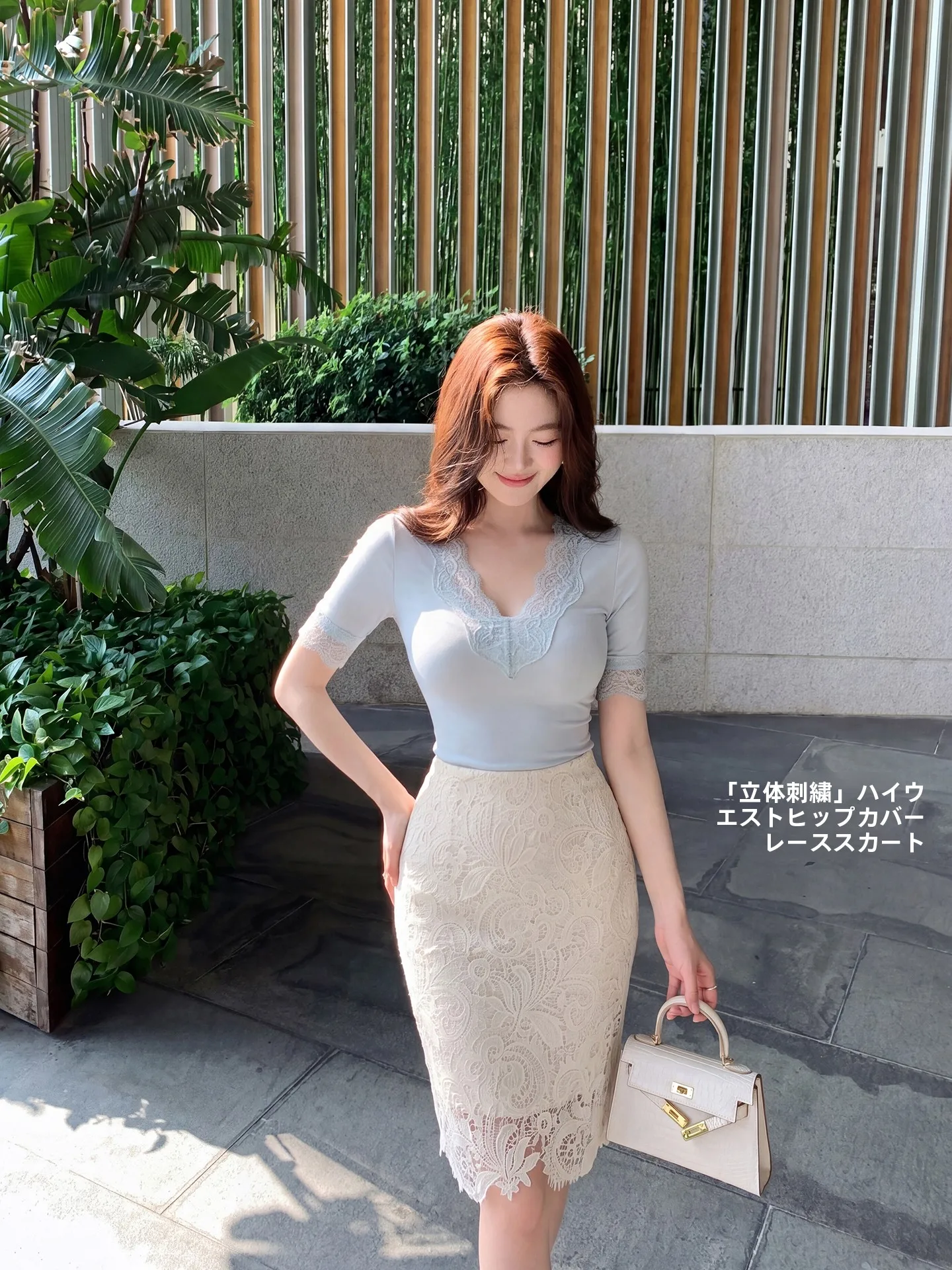 

Ele High-Waist Water-Soluble Lace f Skirt for Women Ladylike Commute Breathable Pure Color Polyester Fiber Ci Walk Date