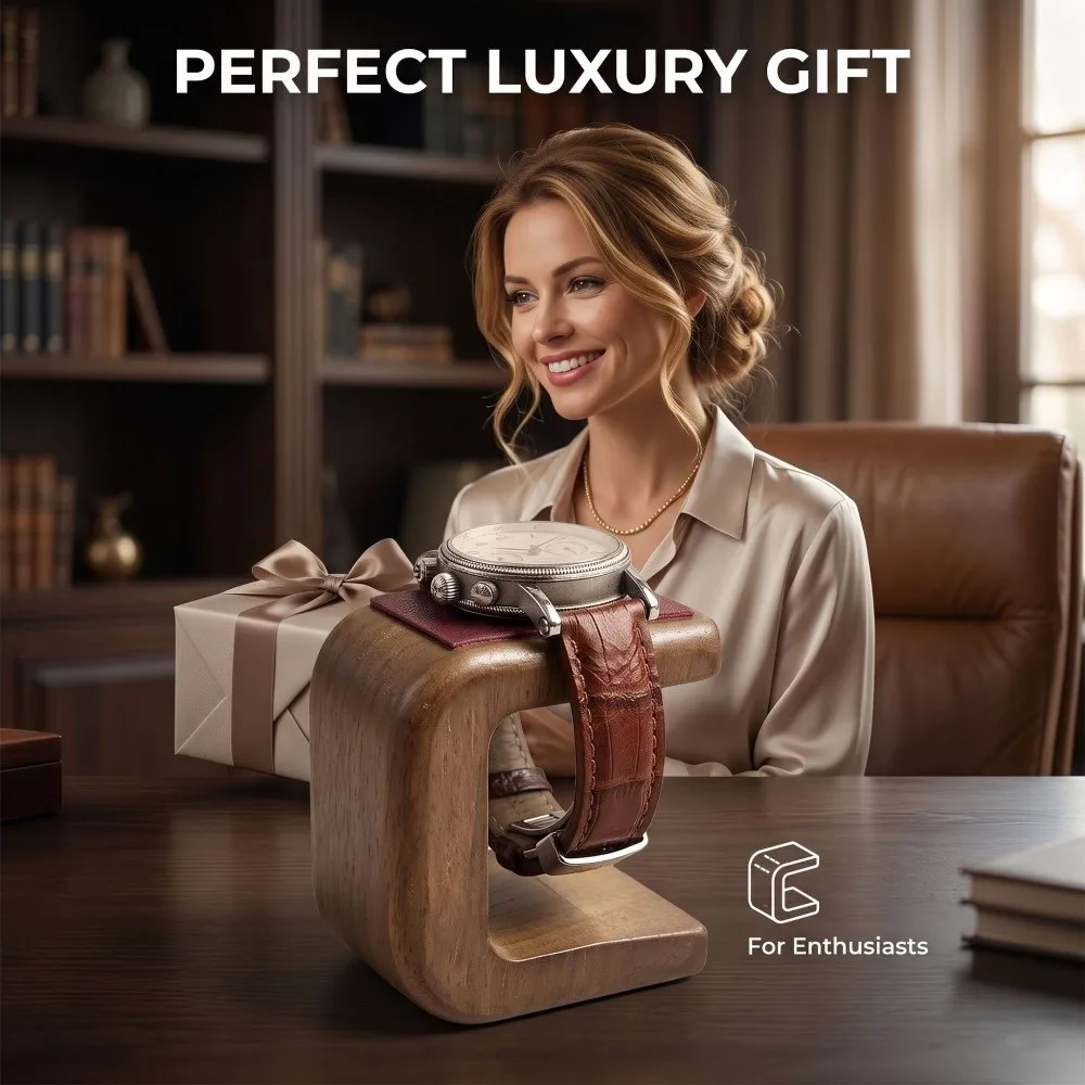 Display Stand Wooden Watch Stand Gifts Table Top Ornament Watch Display Stand with Leather Pad Simple Watch Holder Countertop