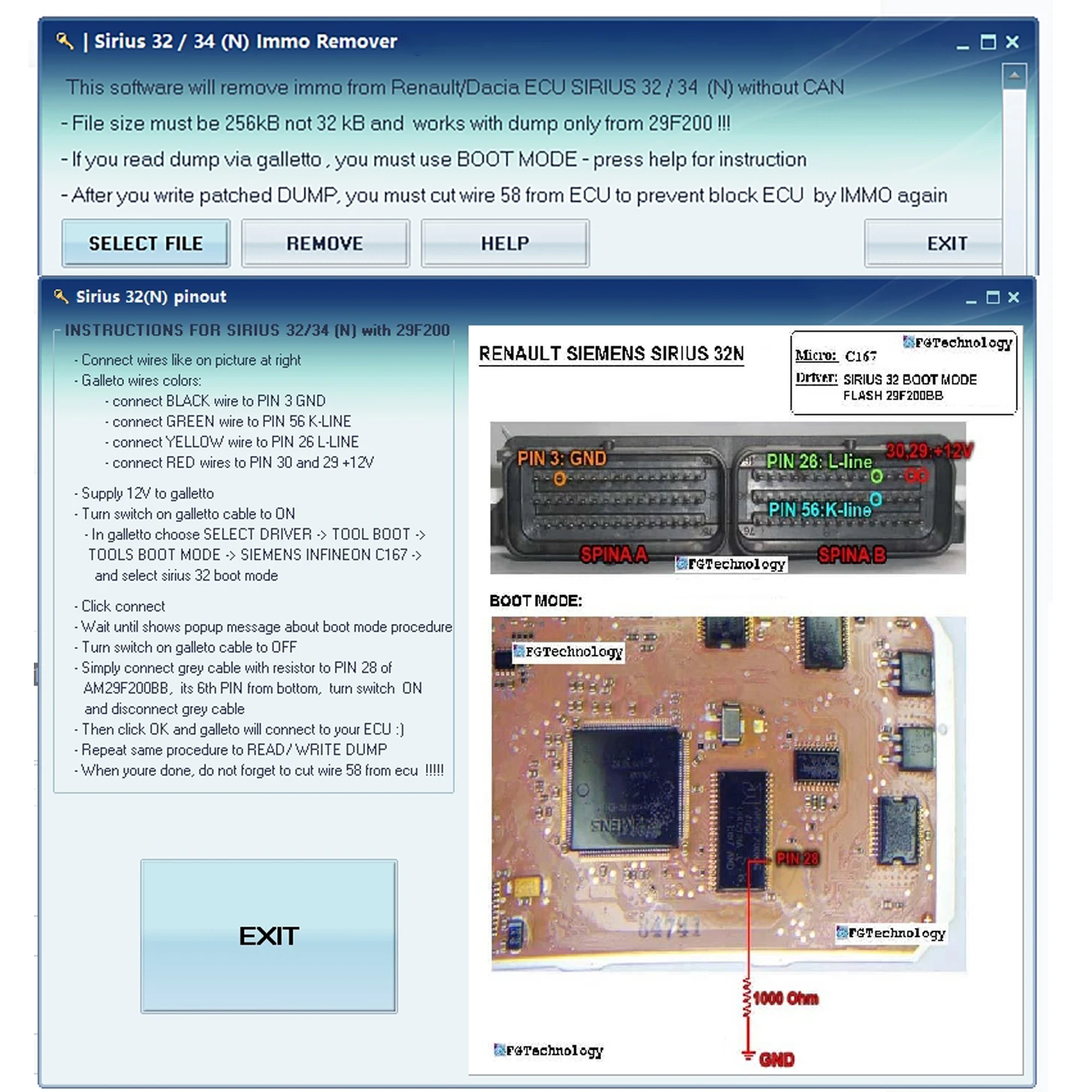 2in1 Für Sirius 32-34 Immo Reiniger Entferner Für Sirius 32/34(N) Immo Entferner Für Renault Für Dacia 29F200 256kB Datei Größe