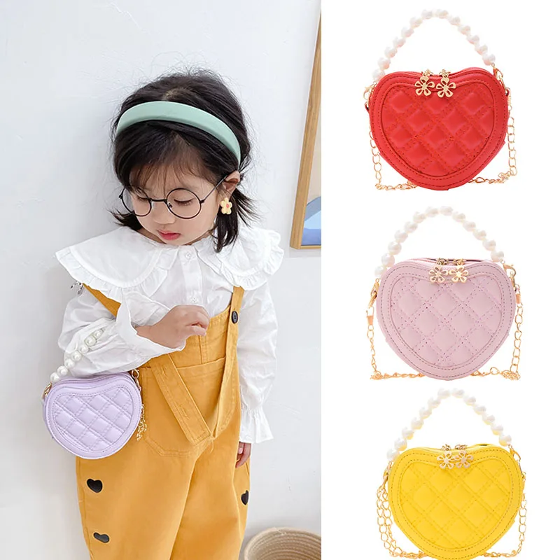 Children's Crossbody Bags PU Leather Children's Bags with Pearl Cute Handbags Fashion Princess Bag for Little Girls Kids' Bag