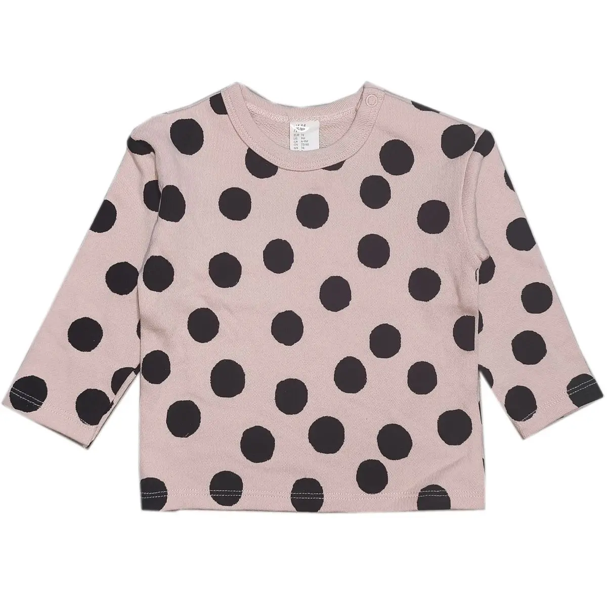 

RomperDew Round Neck Sweater Female Infant Children Baby Shoulder Button Cotton Small Terry Polka Dot Long Sleeve T-shirt Tops