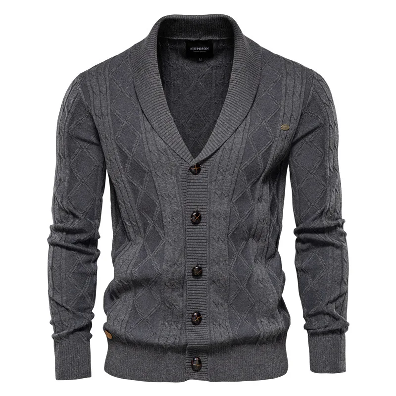 

AIOPESON Cotton Argyle Cardigan Men Casual Single Breasted Solid Color Business Mens Cardigans New Winter Fashion Sweater Man