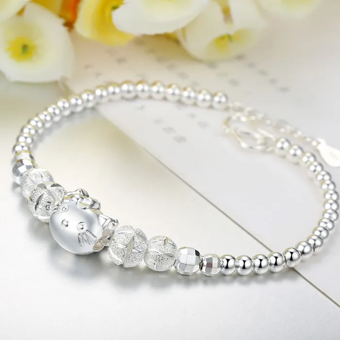KT Comic Cat Silver Bracelet Running Bead Silver Jewelry