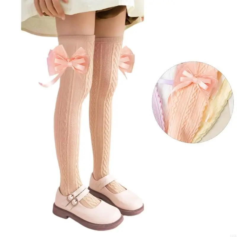 

E06F Lovely Girls Knee Length Long Socks Soft & Breathable Stockings Bownot Pattern